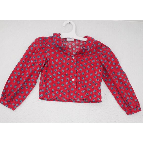 Vintage Polly Flanders 4T  Girl's Red Button Up Long Sleeve Shirt Collar - Picture 1 of 10